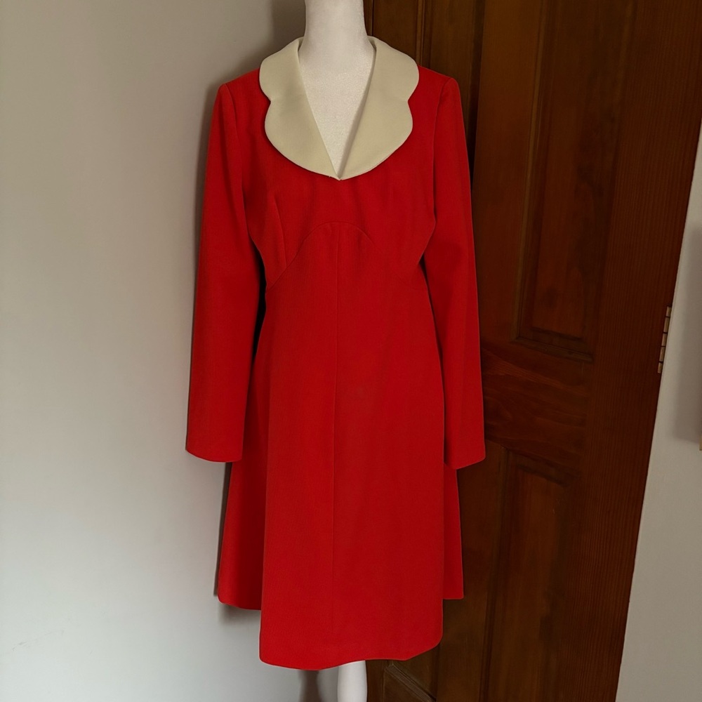 Vintage 60s Small ? Mini Shirt Dress White Collar Long Sleeve Mod Go-Go A10